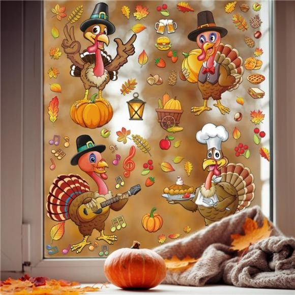 Thanksgiving Window Clings Fall Decor, 6 Sheets Fall Window Decorations - Picture 7 of 7